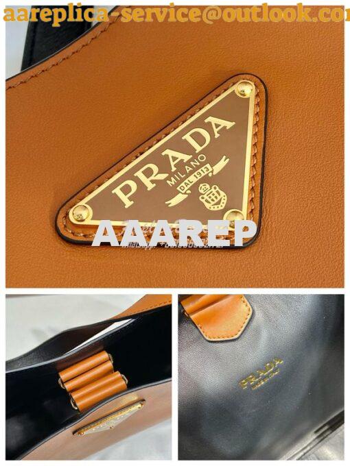 Replica Prada Large brown leather shoulder bag with topstitching 1BC18 9