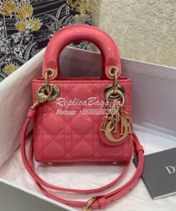 Replica Micro Lady Dior Bag Peony Pink Patent Cannage Calfskin S0856