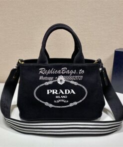 Replica Prada Canapa 2way Hand tote bag 1BG439 black 2