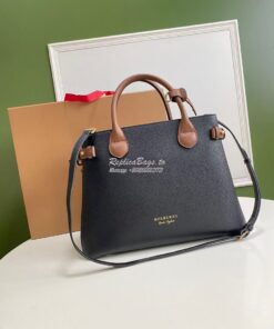 Replica Burberry The Small Banner in Leather and House Check black wit 2