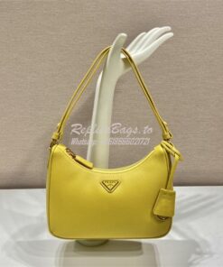 Replica Prada Re-Edition Yellow Saffiano leather mini-bag with adjusta