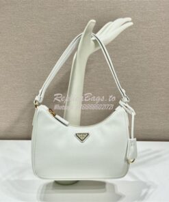 Replica Prada Re-Edition White Saffiano leather mini-bag with adjustab