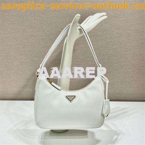 Replica Prada Re-Edition White Saffiano leather mini-bag with adjustab