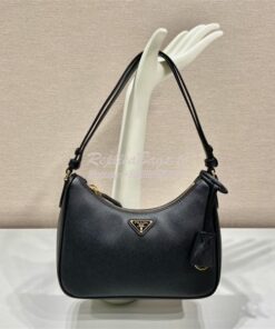 Replica Prada Re-Edition Black Saffiano leather mini-bag with adjustab