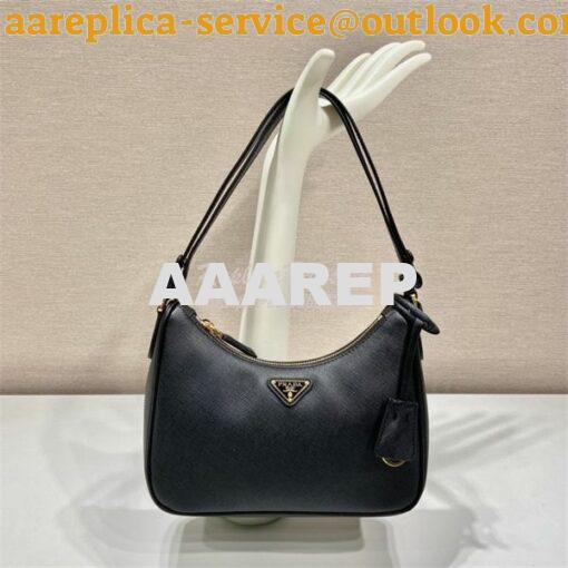 Replica Prada Re-Edition Black Saffiano leather mini-bag with adjustab