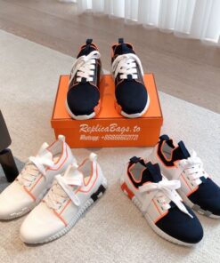 Replica Hermes Men Female Depart Sneaker Knit And Piping Calfskin H212