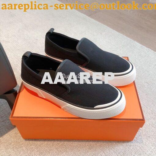 Replica Hermes Men Gliss Sneaker Cotton Twill And Calfskin H231708Z 2