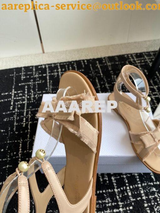 Replica Dior Adiorable Sandal Calfskin and Fringed Grosgrain KDQ979C Beige 3