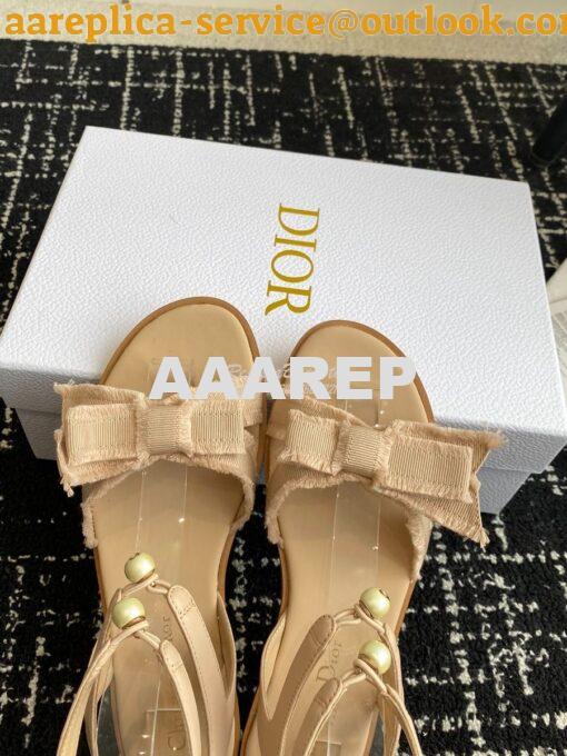 Replica Dior Adiorable Sandal Calfskin and Fringed Grosgrain KDQ979C Beige 4