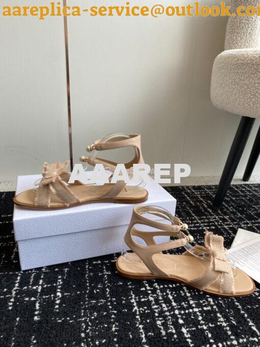 Replica Dior Adiorable Sandal Calfskin and Fringed Grosgrain KDQ979C Beige 6