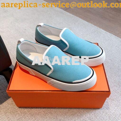 Replica Hermes Men Gliss Sneaker Cotton Twill And Calfskin H231708Z 17