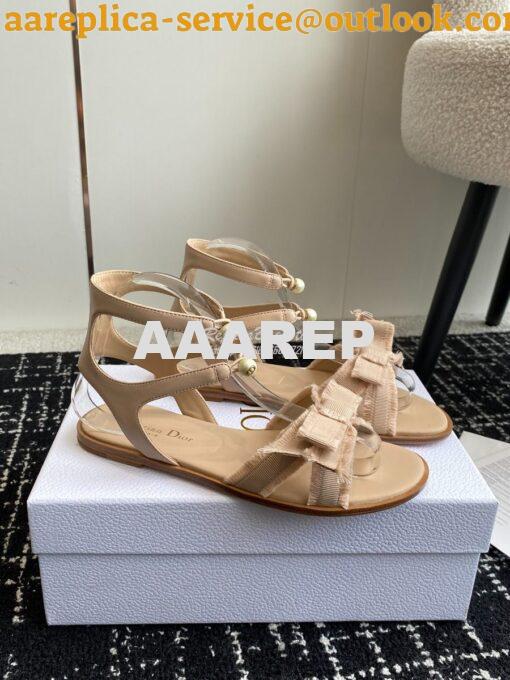 Replica Dior Adiorable Sandal Calfskin and Fringed Grosgrain KDQ979C Beige 9