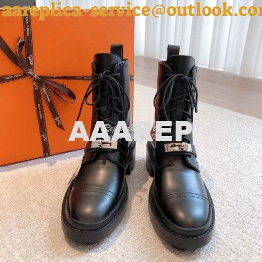 Replica Hermes Funk Ankle Boot in Glazed Calfskin H222070Z Black 3