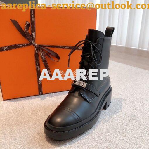 Replica Hermes Funk Ankle Boot in Glazed Calfskin H222070Z Black 5