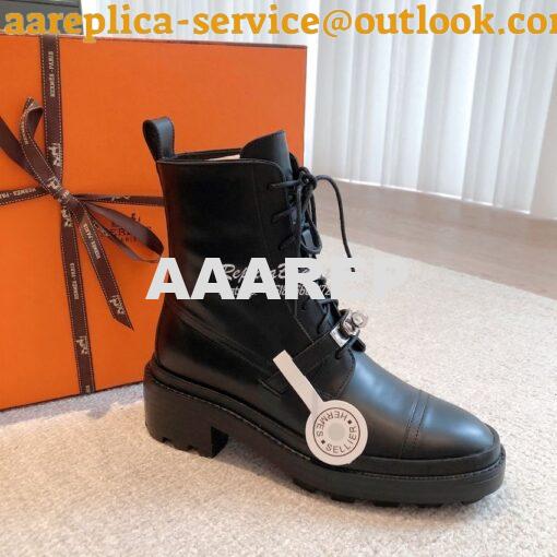 Replica Hermes Funk Ankle Boot in Glazed Calfskin H222070Z Black 6