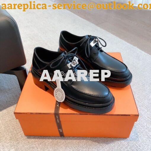 Replica Hermes First Oxford Shoes Glazed Calfskin H222071Z Black 3