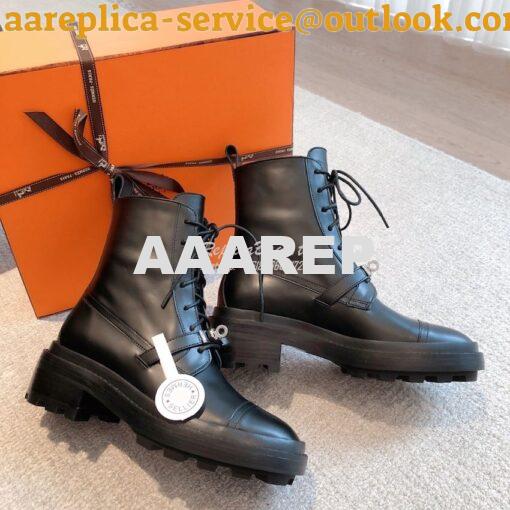 Replica Hermes Funk Ankle Boot in Glazed Calfskin H222070Z Black 7