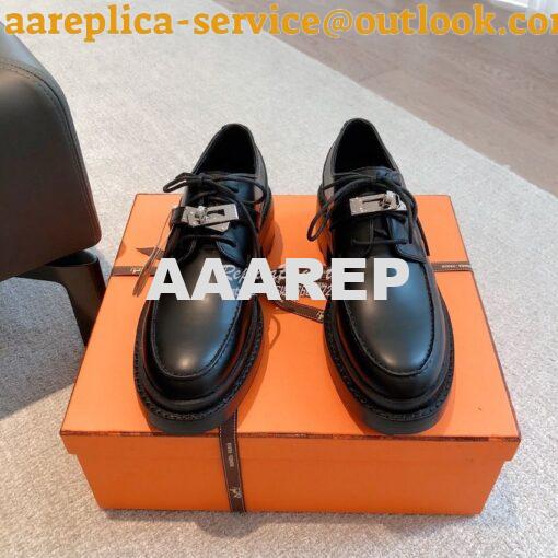 Replica Hermes First Oxford Shoes Glazed Calfskin H222071Z Black 5