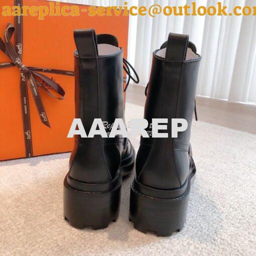 Replica Hermes Funk Ankle Boot in Glazed Calfskin H222070Z Black 10