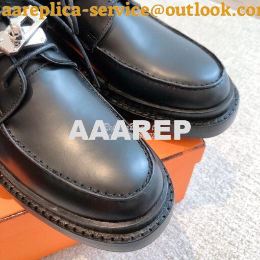 Replica Hermes First Oxford Shoes Glazed Calfskin H222071Z Black 7