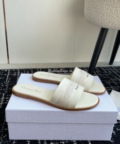 Replica Dior Dway Slide Calfskin and Embroidered Cotton KCQ986 2