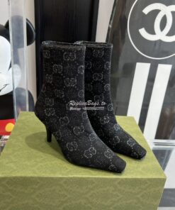 Replica Gucci GG Knit Ankle Boots 3" Heel 718378 BLack Luxe