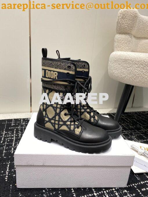 Replica Dior D-Major Ankle Boot Black Calfskin with Khaki Cannage Twee