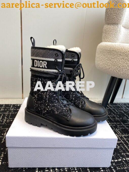 Replica Dior D-Major Ankle Boot Black Calfskin with Black and White Ca