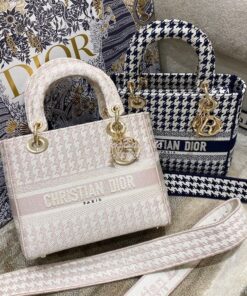 Replica Dior Medium Lady D-Lite Bag Rose Des Vents Houndstooth Embroid