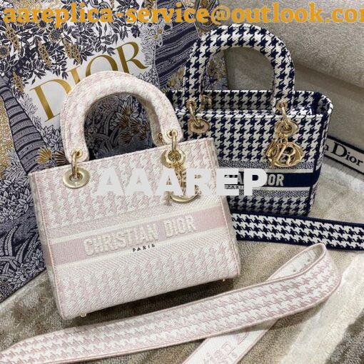 Replica Dior Medium Lady D-Lite Bag Rose Des Vents Houndstooth Embroid