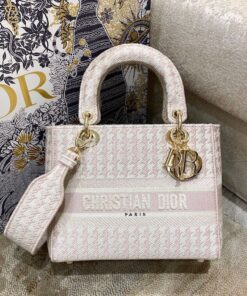 Replica Dior Medium Lady D-Lite Bag Rose Des Vents Houndstooth Embroid 2