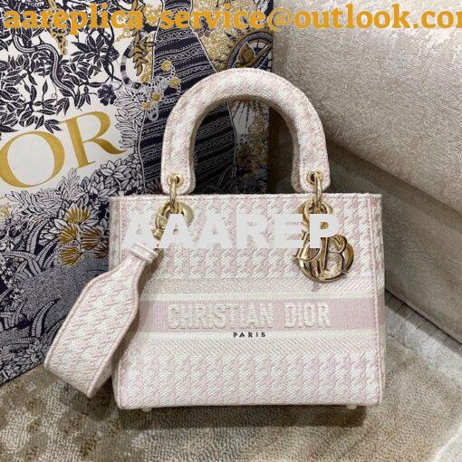 Replica Dior Medium Lady D-Lite Bag Rose Des Vents Houndstooth Embroid 2