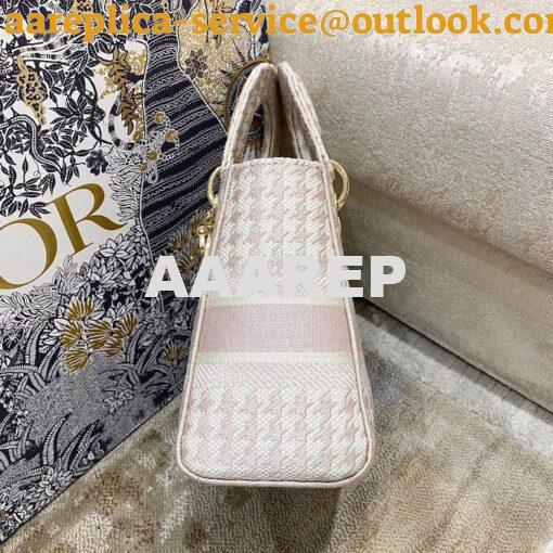 Replica Dior Medium Lady D-Lite Bag Rose Des Vents Houndstooth Embroid 3