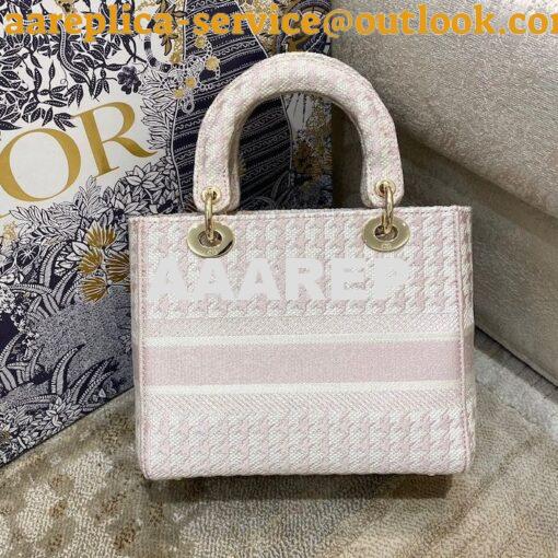 Replica Dior Medium Lady D-Lite Bag Rose Des Vents Houndstooth Embroid 9