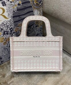 Replica Dior Mini Book Tote S5475 Rose Des Vents Houndstooth Embroider