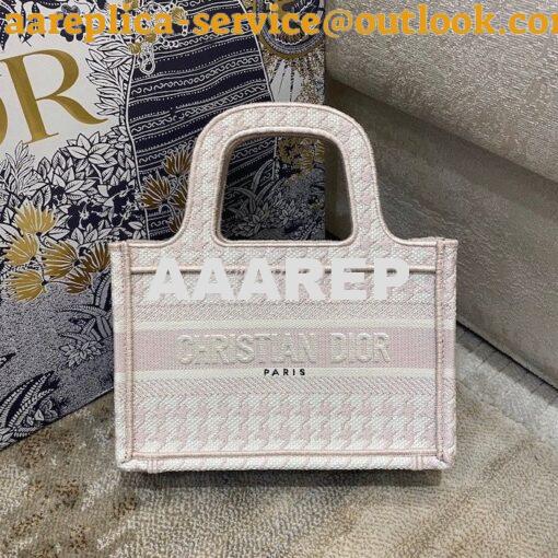 Replica Dior Mini Book Tote S5475 Rose Des Vents Houndstooth Embroider