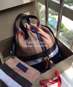 Replica Burberry Canvas Check and Leather Bucket Bag Blue