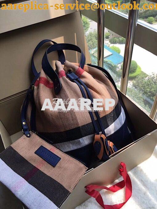 Replica Burberry Canvas Check and Leather Bucket Bag Blue