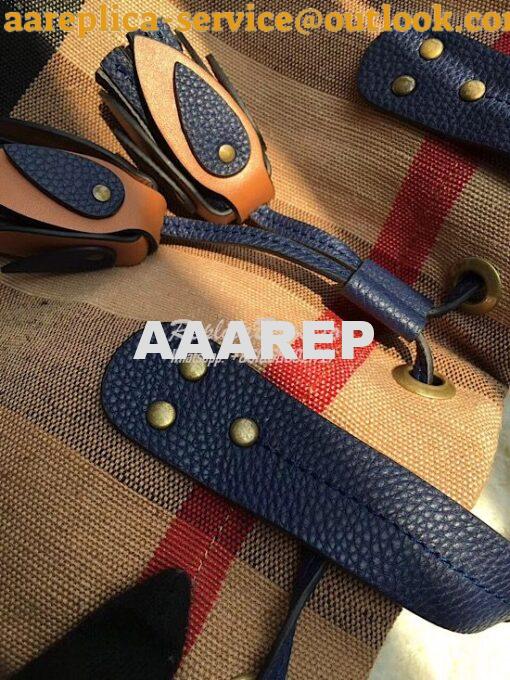 Replica Burberry Canvas Check and Leather Bucket Bag Blue 2