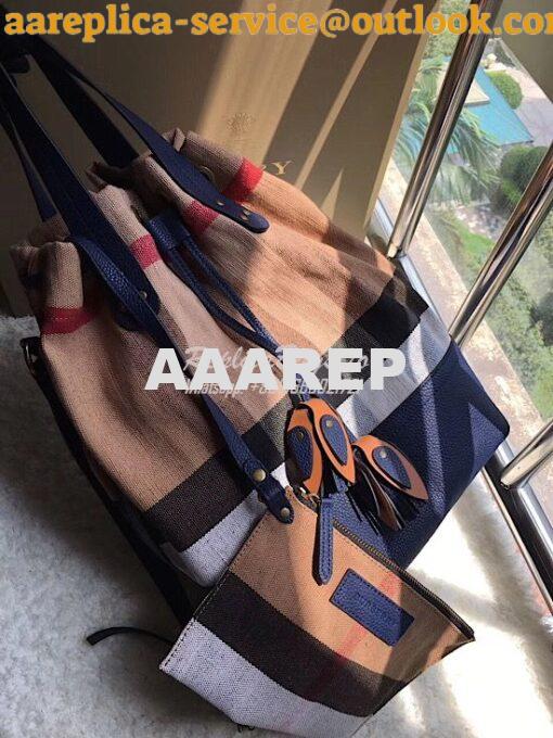 Replica Burberry Canvas Check and Leather Bucket Bag Blue 3