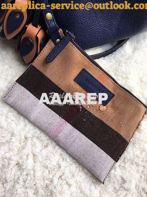 Replica Burberry Canvas Check and Leather Bucket Bag Blue 6