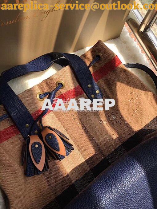 Replica Burberry Canvas Check and Leather Bucket Bag Blue 7