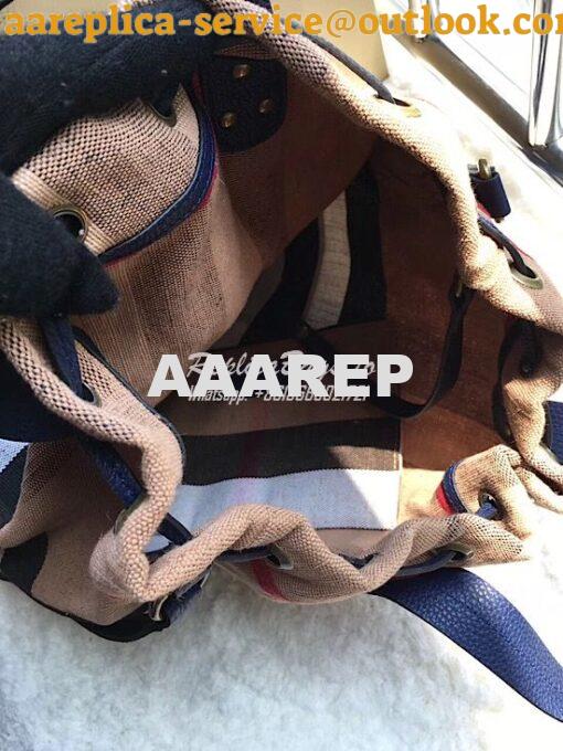 Replica Burberry Canvas Check and Leather Bucket Bag Blue 9