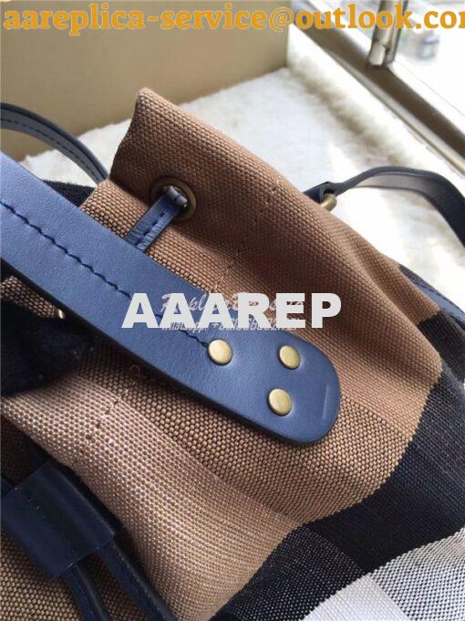 Replica Burberry Canvas Check and Leather Bucket Bag Blue 14