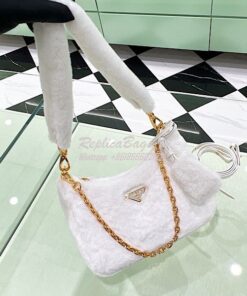 Replica Prada Shearling mini-bag 1BC204 White