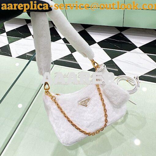 Replica Prada Shearling mini-bag 1BC204 White