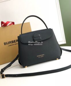 Replica Burberry Grainy Leather and House Check Tote Bag Black