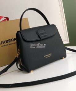 Replica Burberry Grainy Leather and House Check Tote Bag Black 2