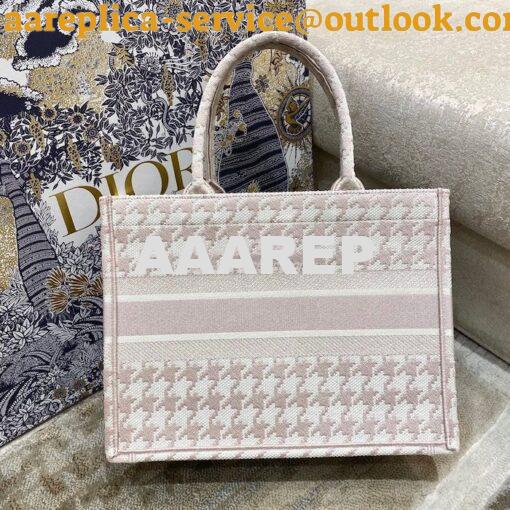 Replica Dior Book Tote bag in Rose Des Vents Houndstooth Embroidery 15