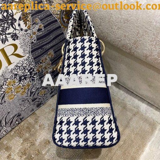 Replica Dior Medium Lady D-Lite Bag Blue White Houndstooth Embroidery 3